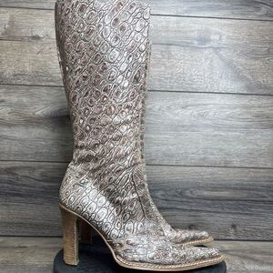 Vintage Destroy Women Sz 9-9.5  Snakeskin Tooled Leather Pointed High Heel Boots